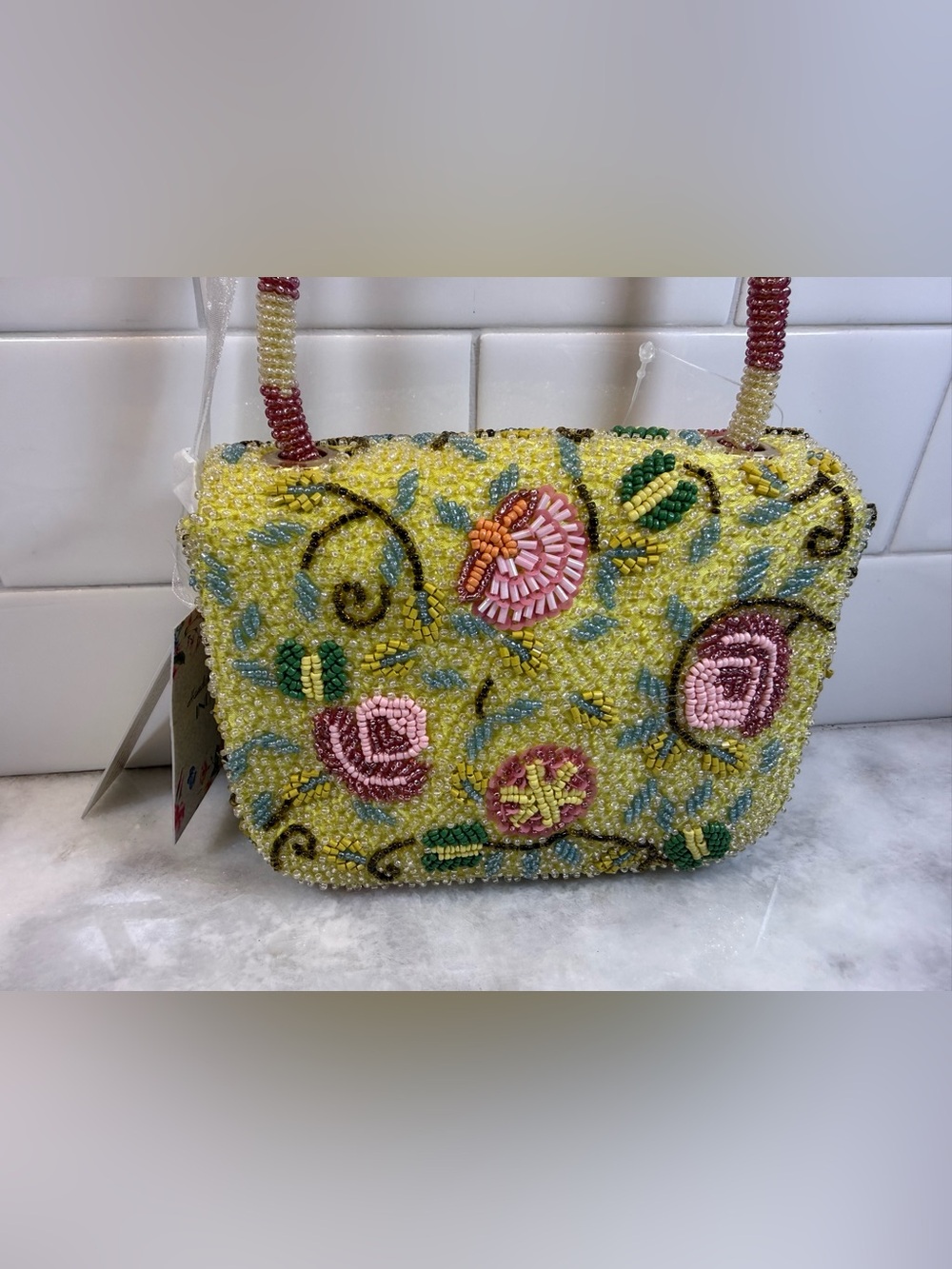 Viral Beaded Bag - Floral Yellow and Pink, Blue and Green Shoulder Bag NWT